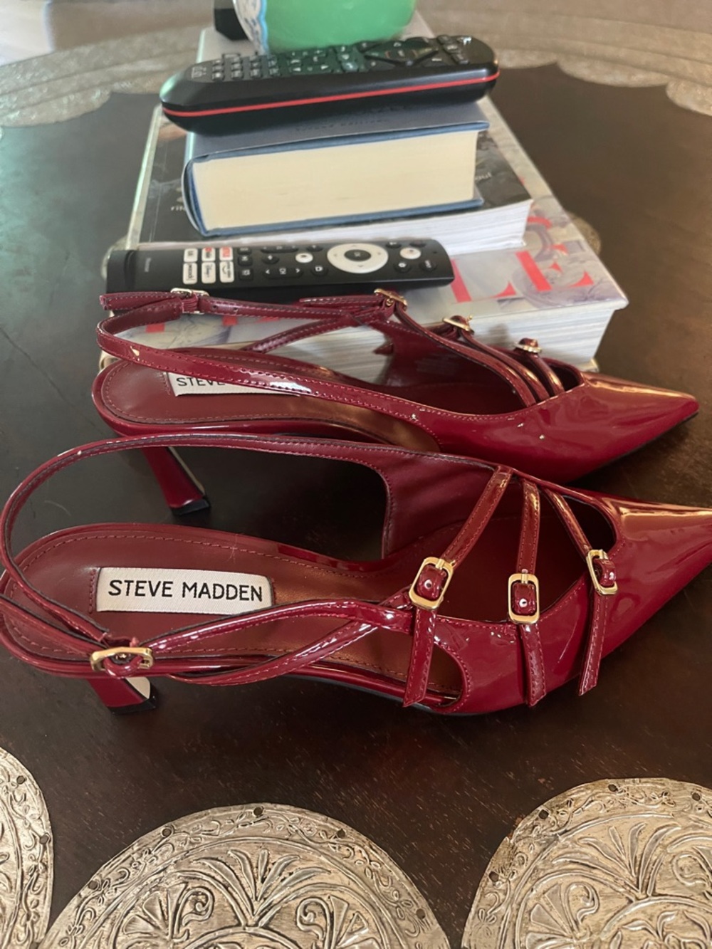 Steve Madden Red Patent Pointed-Strap Slingback Heels 7.5 - Picture 2 of 5